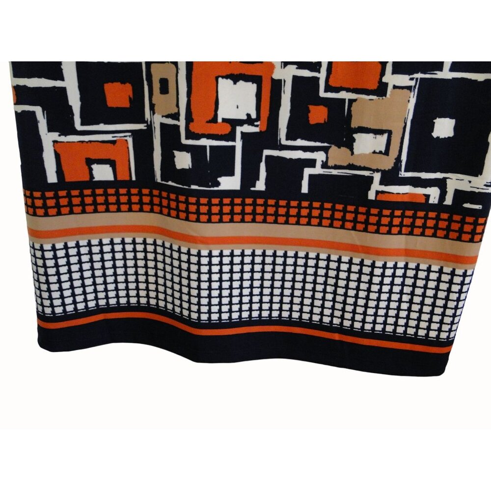 Tacera Womens Dress Mixed Geometric Design in Navy Orange Tan 3/4 Sleeve Size S - Picture 6 of 13